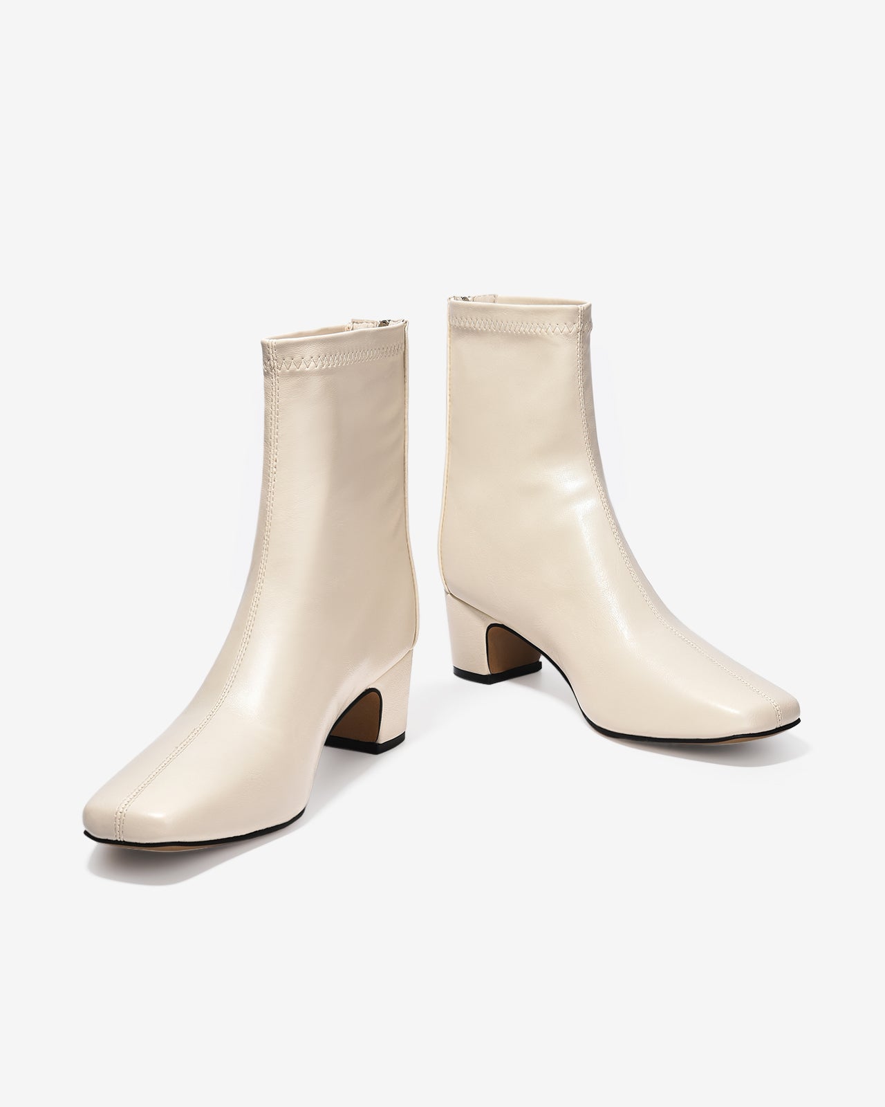 Giày Boot Nữ Zucia Mũi Vuông Chỉ Nổi Đính Logo-GTHB3-Kem Color3