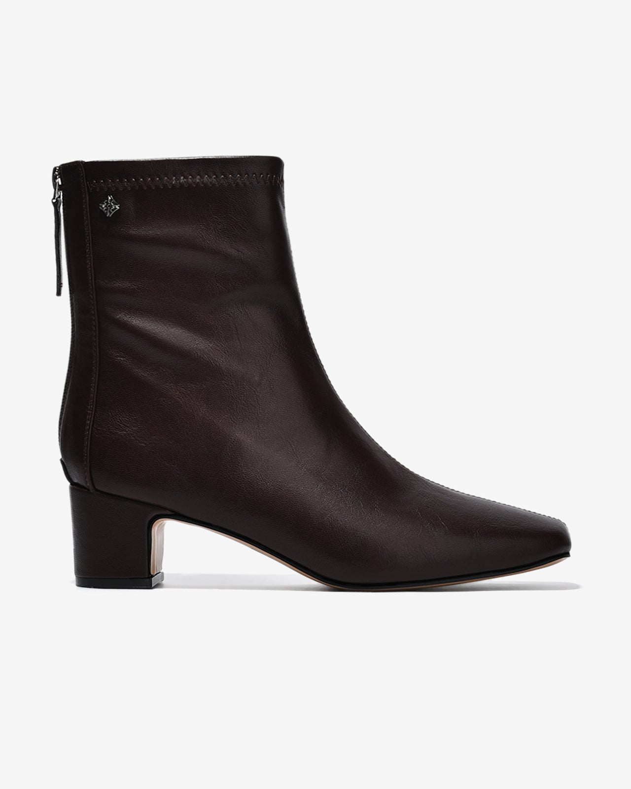 Giày Boot Nữ Zucia Mũi Vuông Chỉ Nổi Đính Logo-GTHB3-Nâu Color3First