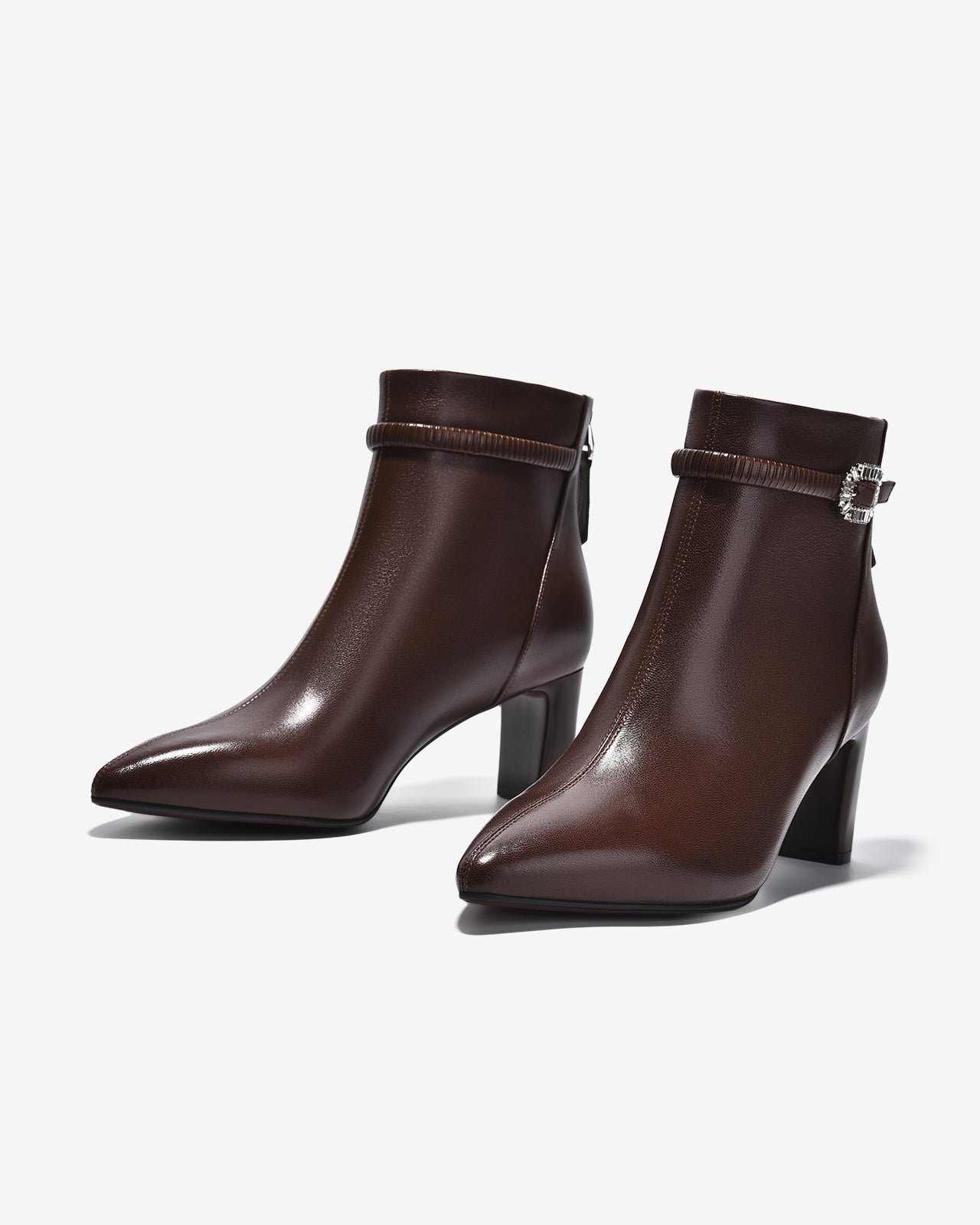 Giày Boot Nữ Zuciani Khóa Kéo Quai Đính Đá-GCM36-Nâu Color1