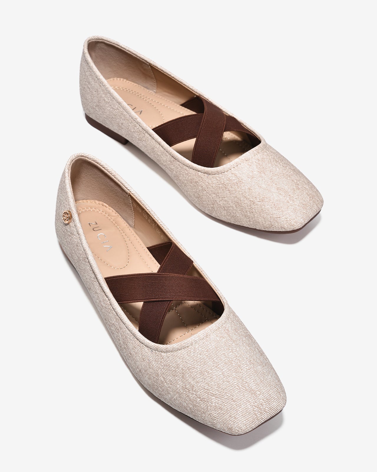 Giày Búp Bê Nữ Zucia Dây Quai Chéo-GHLL1-Kem Color1