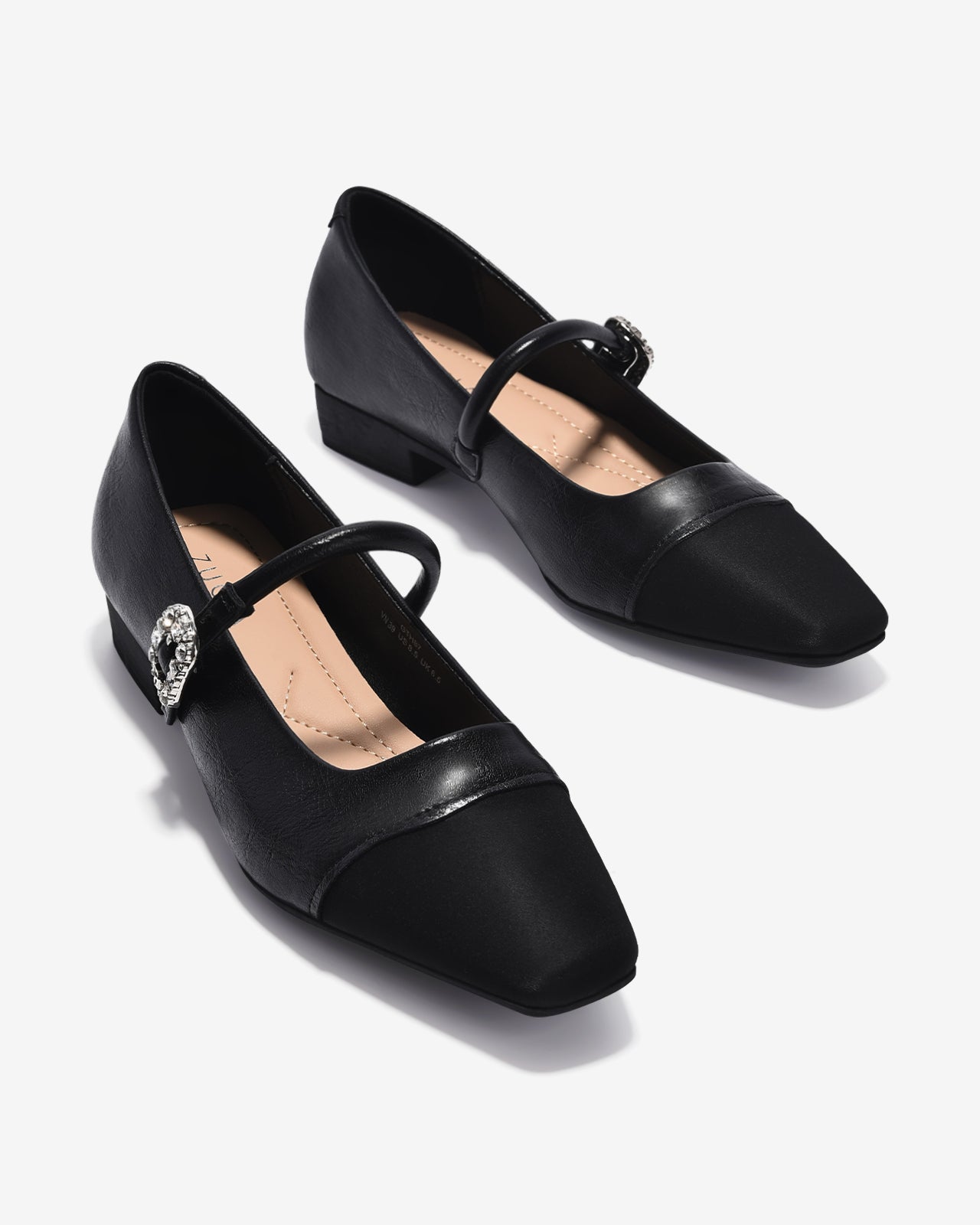 Giày Búp Bê Zucia Mũi Vuông Khóa Đính Đá-GTH87-Đen Color2