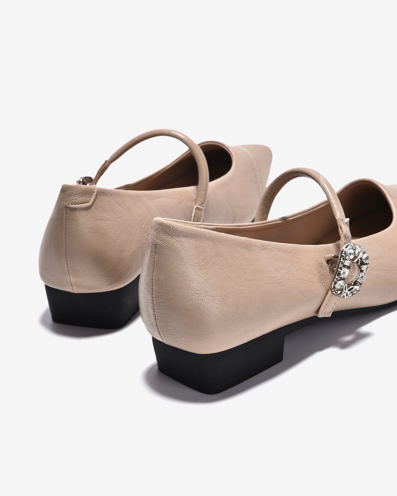 Giày Búp Bê Zucia Mũi Vuông Khóa Đính Đá-GTH87-Kem Color2