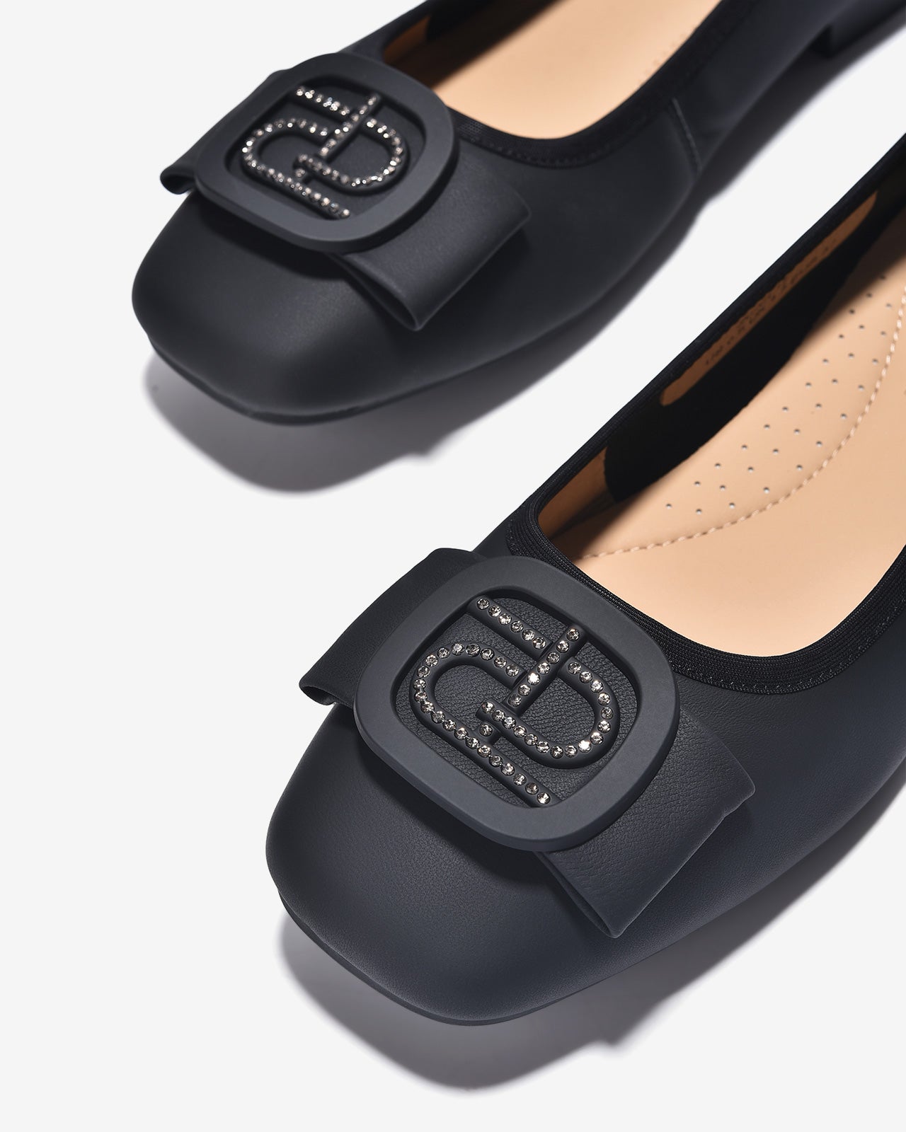 Giày Búp Bê Zuciani Khóa Tròn Phối Đá-GCL17-Đen Color2