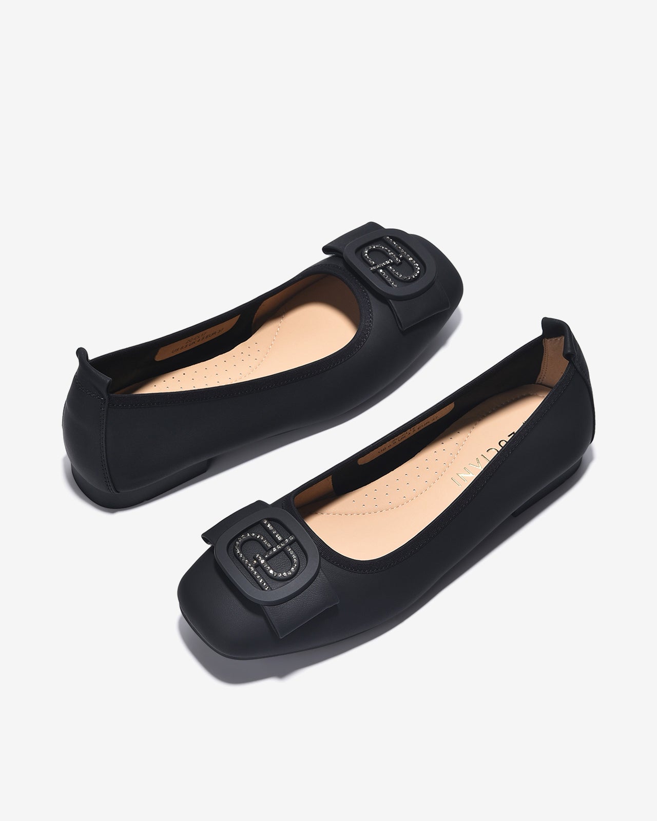 Giày Búp Bê Zuciani Khóa Tròn Phối Đá-GCL17-Đen Color1