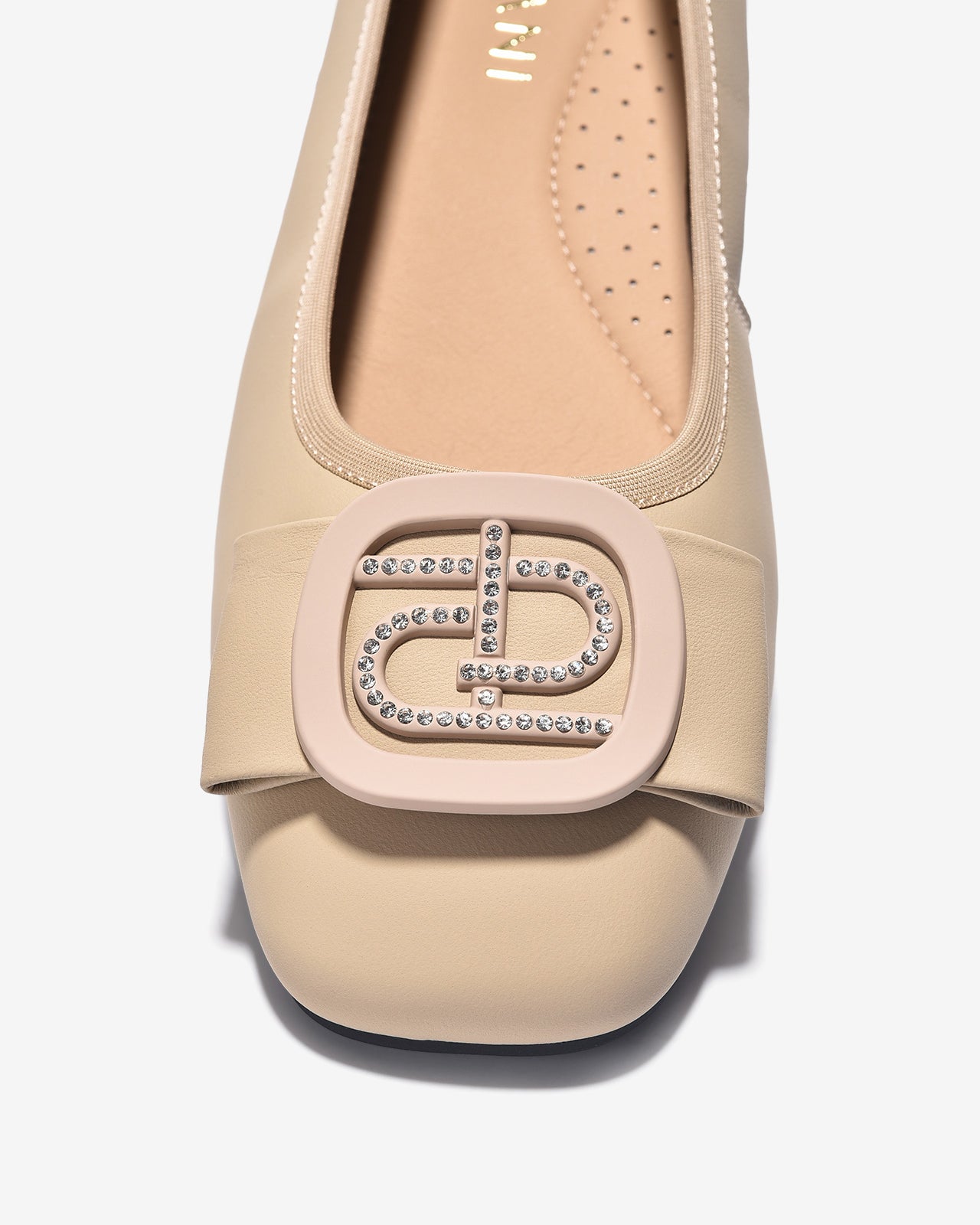 Giày Búp Bê Zuciani Khóa Tròn Phối Đá-GCL17-Kem Color2