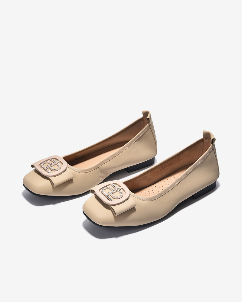 Giày Búp Bê Zuciani Khóa Tròn Phối Đá-GCL17-Kem Color2