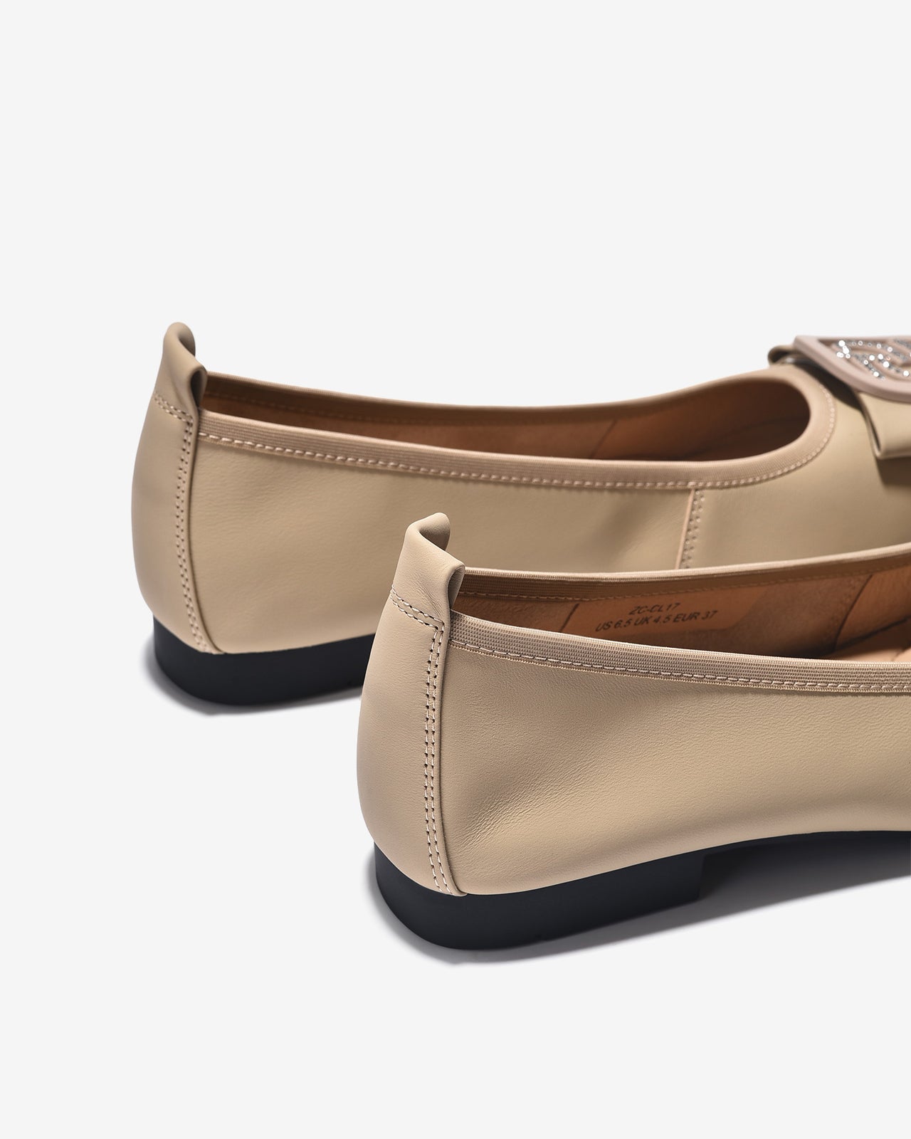 Giày Búp Bê Zuciani Khóa Tròn Phối Đá-GCL17-Kem Color2