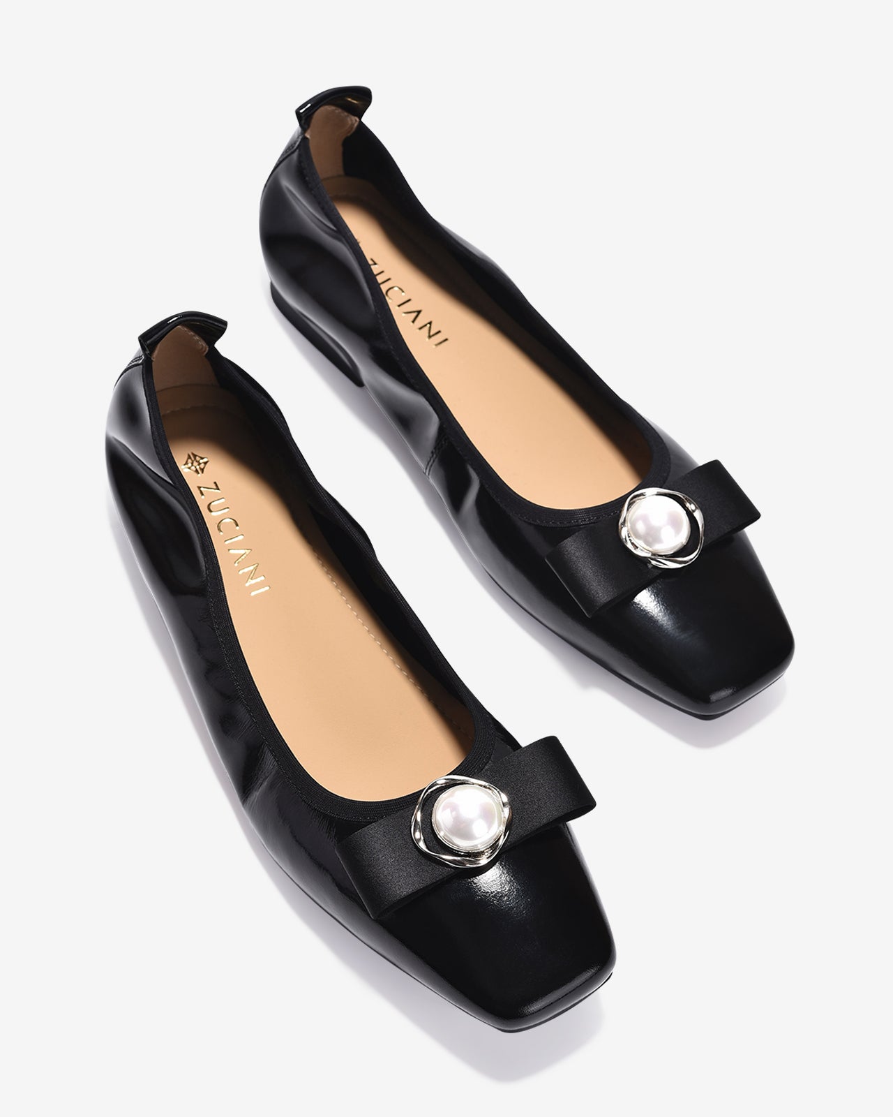 Giày Búp Bê Zuciani Da Bóng Đính Ngọc Trai-GCM06-Đen Color2