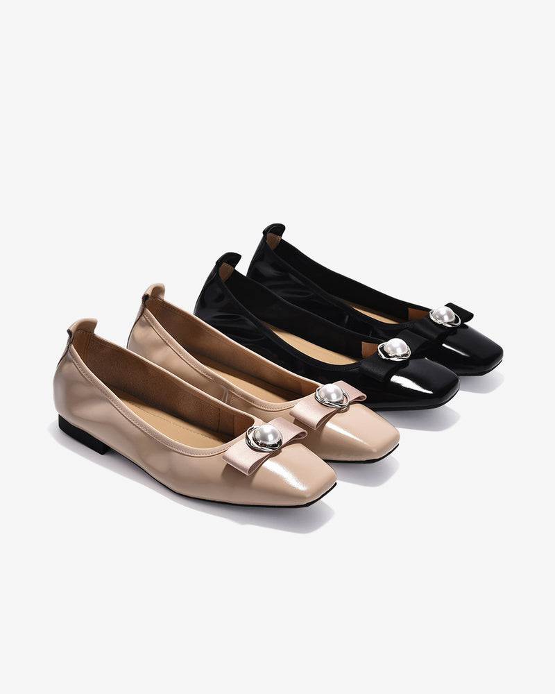 Giày Búp Bê Zuciani Da Bóng Đính Ngọc Trai-GCM06-Đen Color1