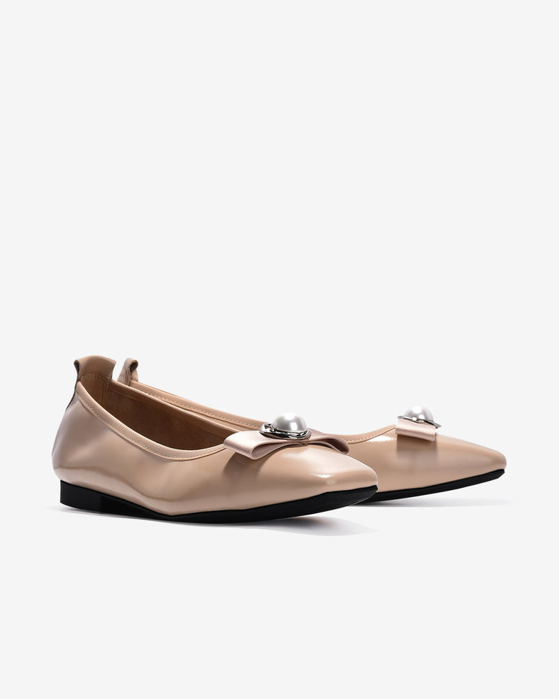Giày Búp Bê Zuciani Da Bóng Đính Ngọc Trai-GCM06-Kem Color1