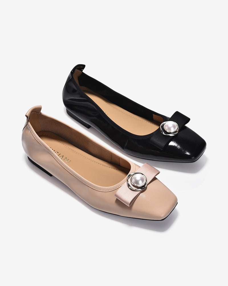 Giày Búp Bê Zuciani Da Bóng Đính Ngọc Trai-GCM06-Kem Color2