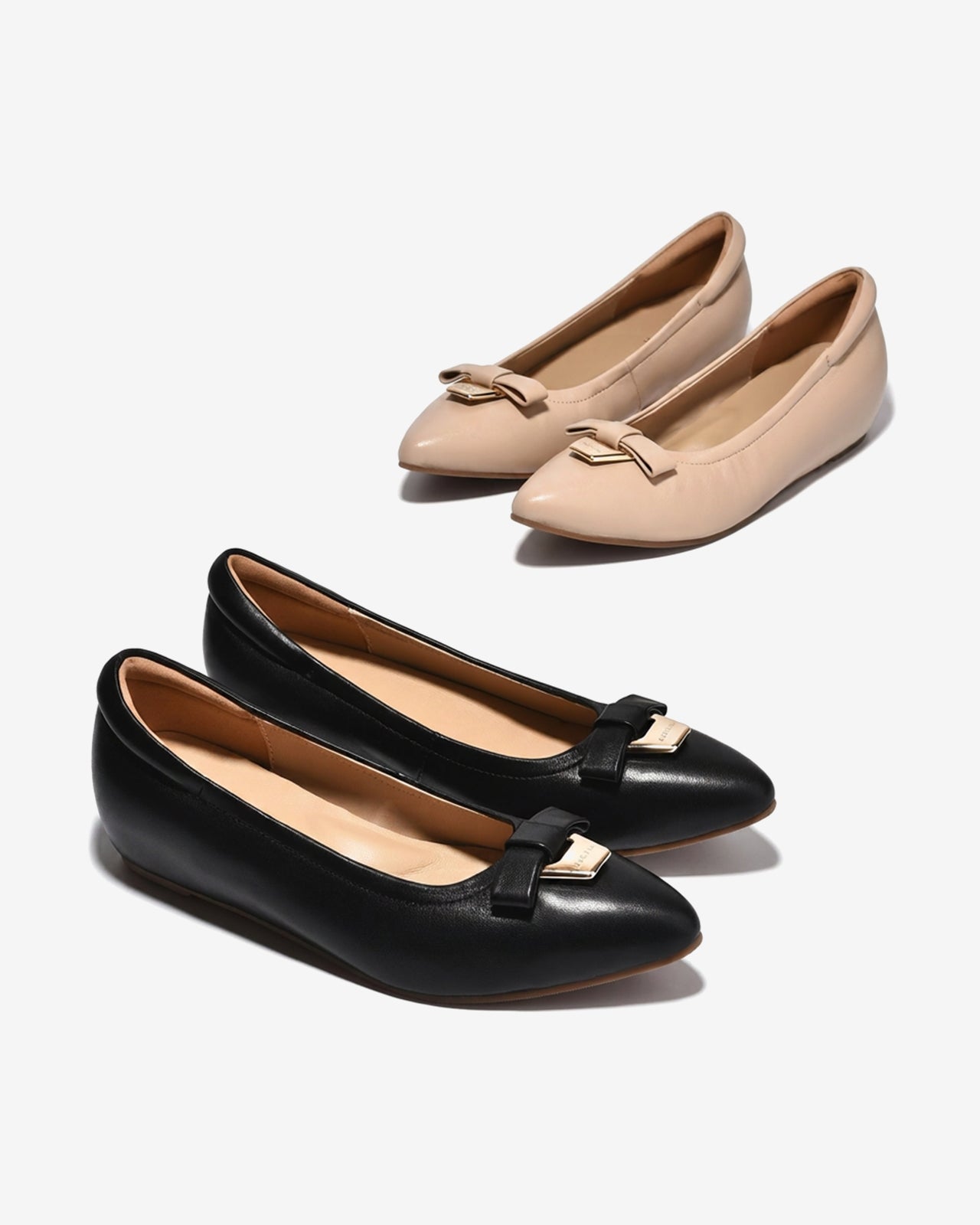 Giày Búp Bê Zuciani Mũi Nhọn Khóa Nơ-GSD05-Kem Color2