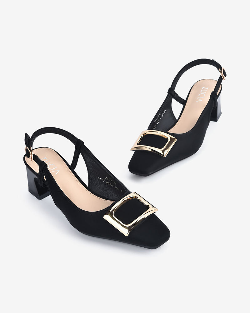 Giày Cao Gót Slingback Zucia Khóa Mạ Vàng-GTH72-Đen Color2