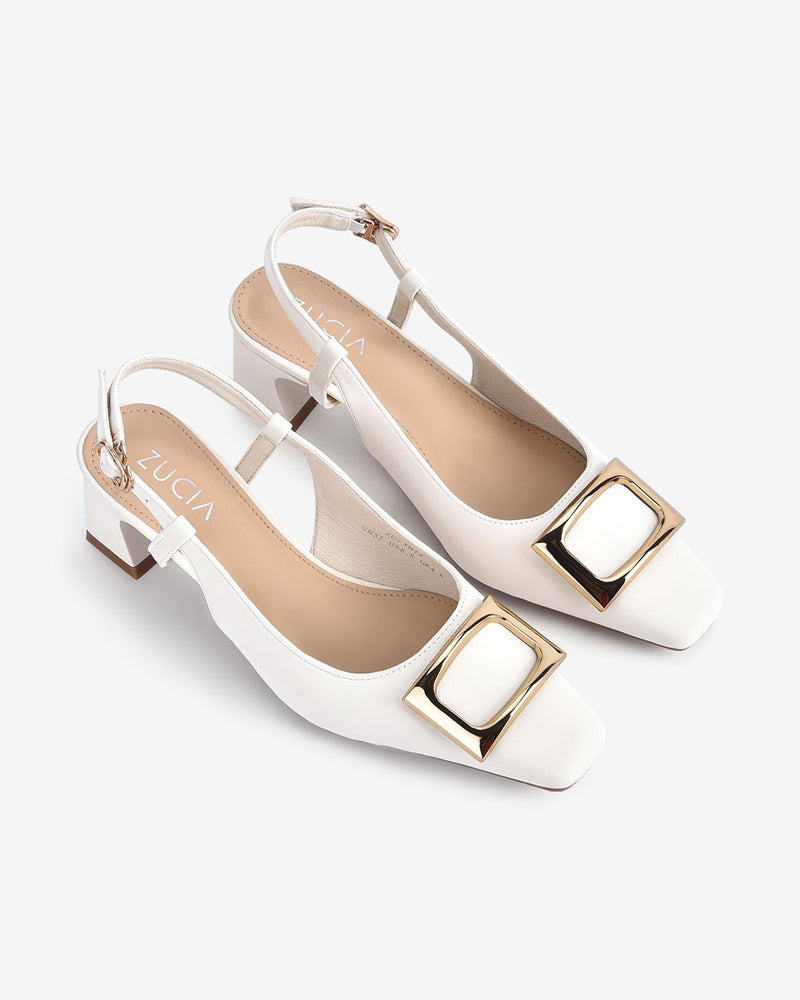 Giày Cao Gót Slingback Zucia Khóa Mạ Vàng-GTH72-Kem Color1