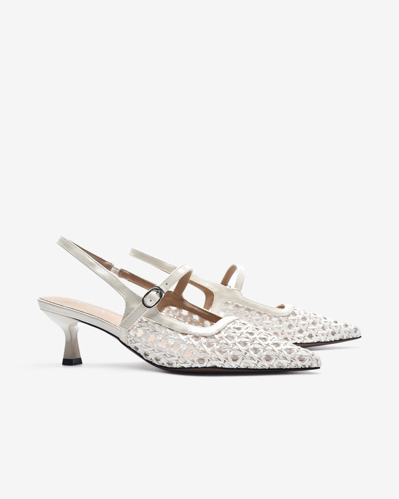 Giày Slingback Cao Gót Zucia Đan Lưới-GTH88-Trắng Color2