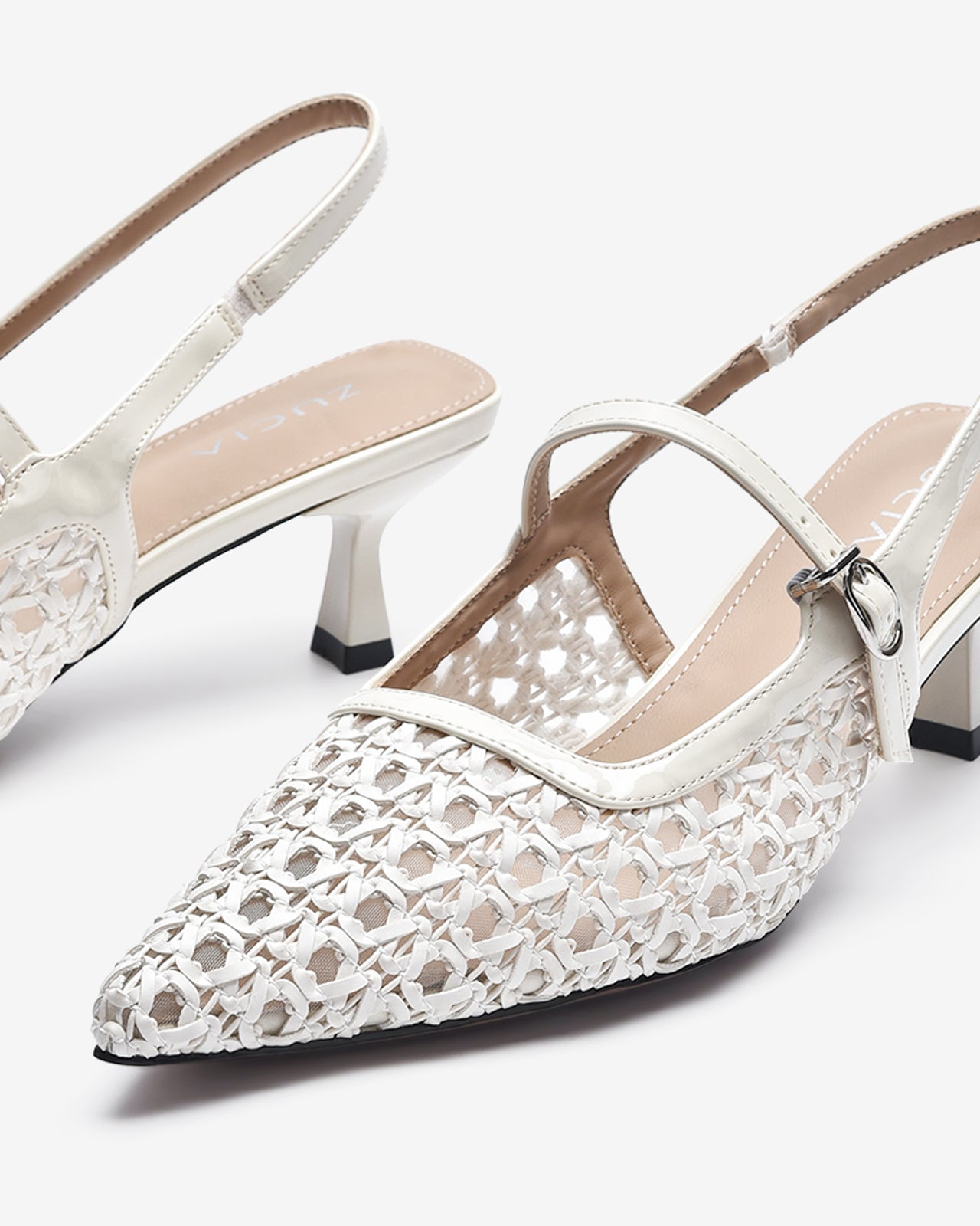 Giày Slingback Cao Gót Zucia Đan Lưới-GTH88-Trắng Color2