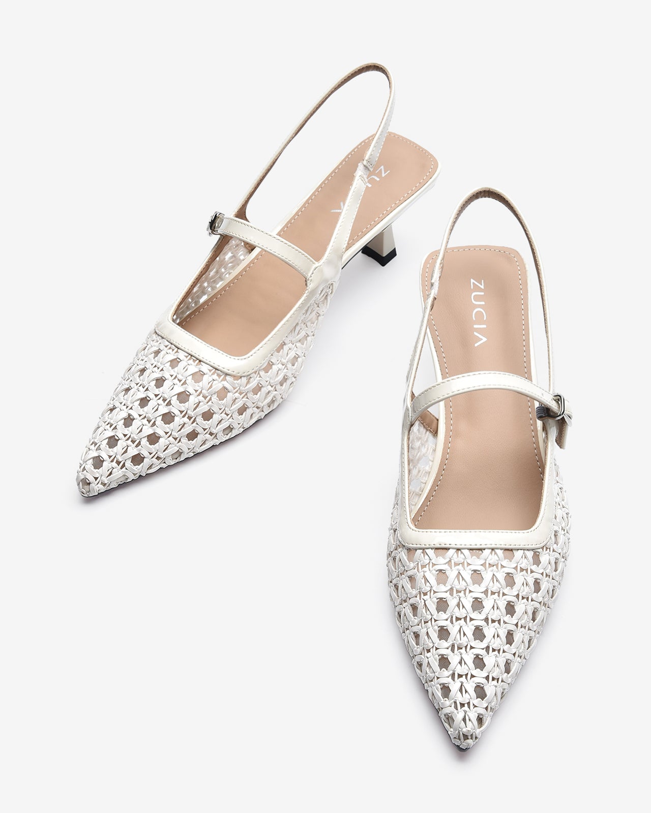 Giày Slingback Cao Gót Zucia Đan Lưới-GTH88-Trắng Color2
