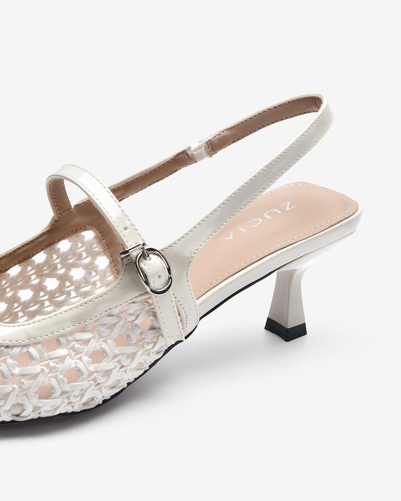 Giày Slingback Cao Gót Zucia Đan Lưới-GTH88-Trắng Color2