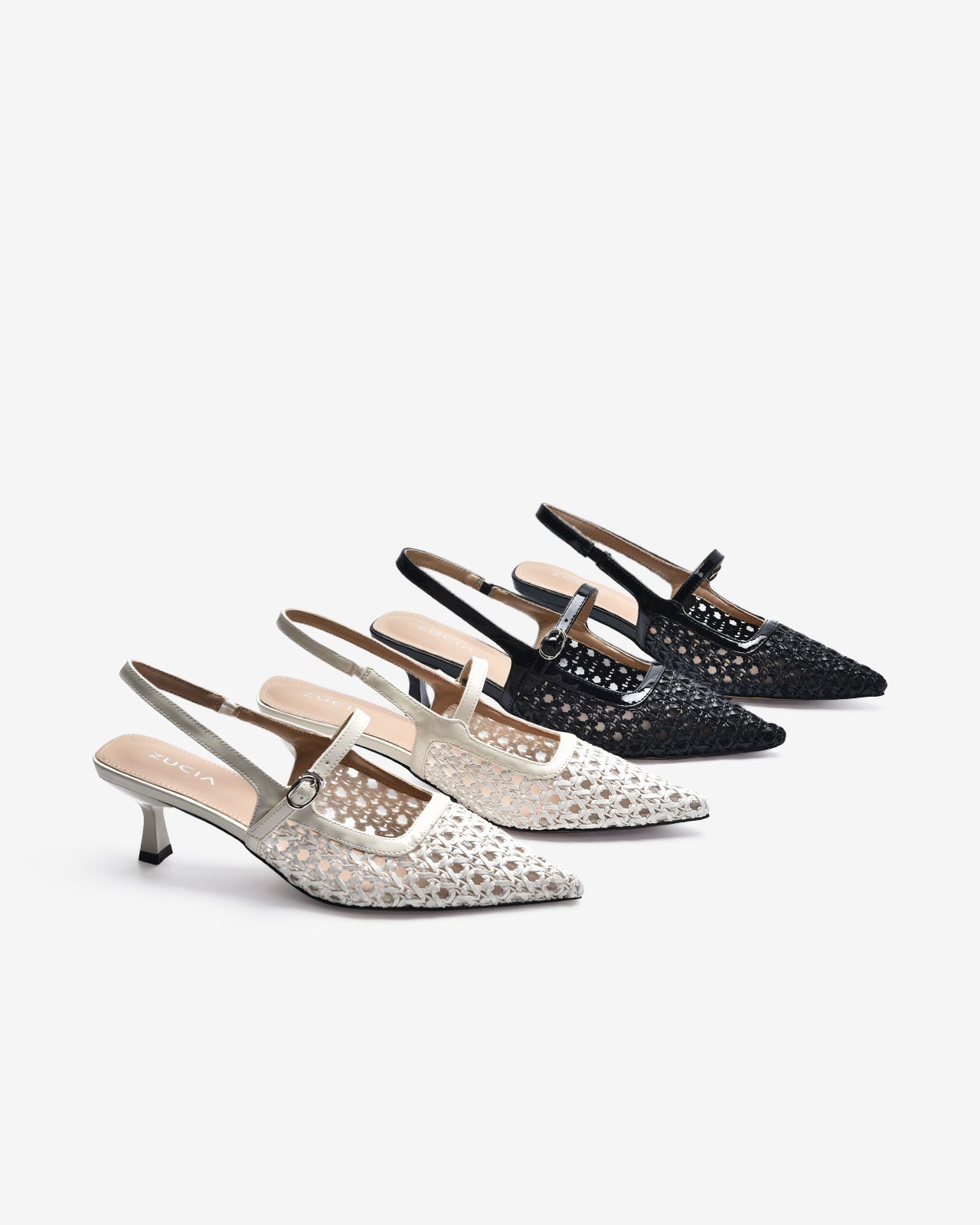 Giày Slingback Cao Gót Zucia Đan Lưới-GTH88-Trắng Color2