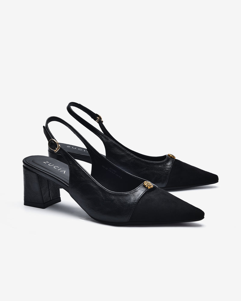 Giày Slingback Cao Gót Zucia Da Phối Đế 7CM-GTH89-Đen Color2