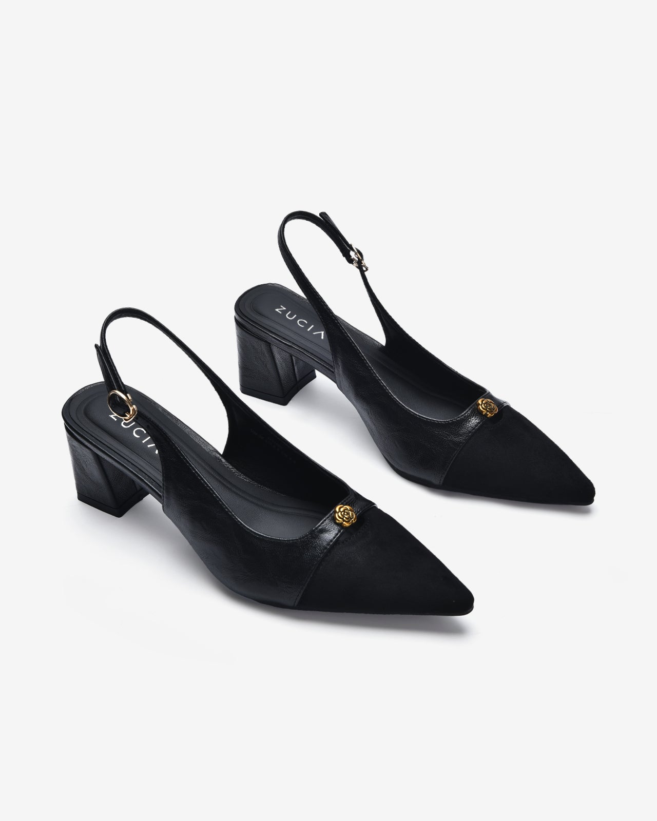 Giày Slingback Cao Gót Zucia Da Phối Đế 7CM-GTH89-Đen Color2