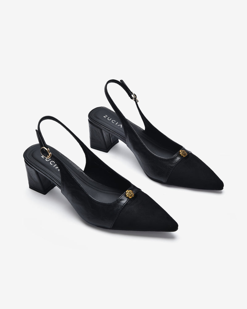 Giày Slingback Cao Gót Zucia Da Phối Đế 7CM-GTH89-Đen Color1