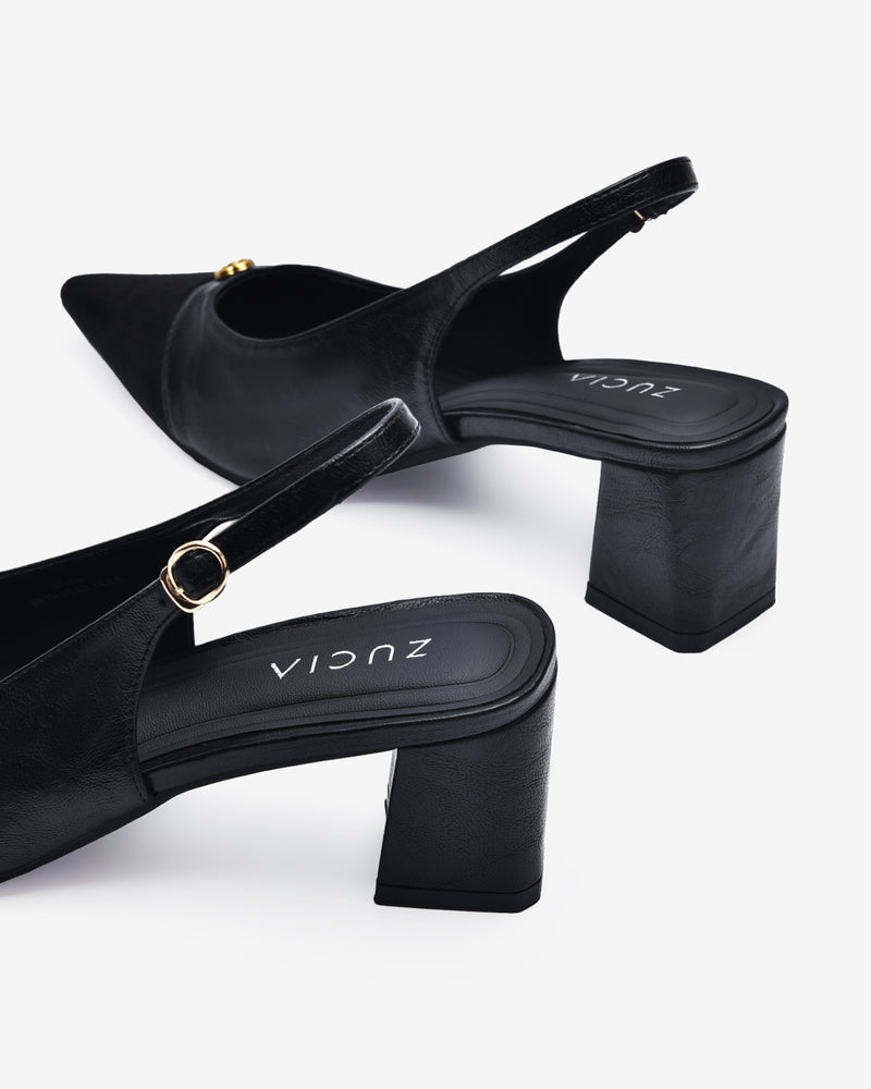 Giày Slingback Cao Gót Zucia Da Phối Đế 7CM-GTH89-Đen Color1