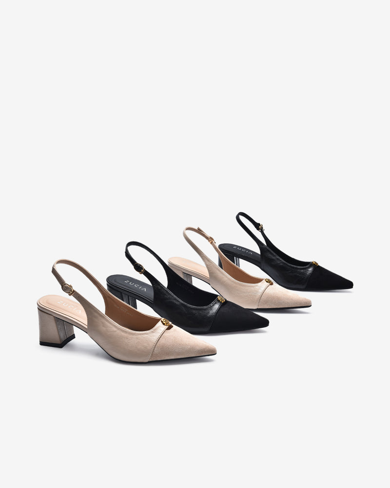 Giày Slingback Cao Gót Zucia Da Phối Đế 7CM-GTH89-Đen Color1