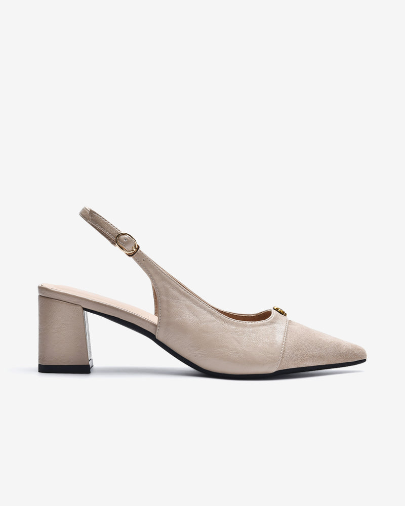 Giày Slingback Cao Gót Zucia Da Phối Đế 7CM-GTH89-Kem Color2First