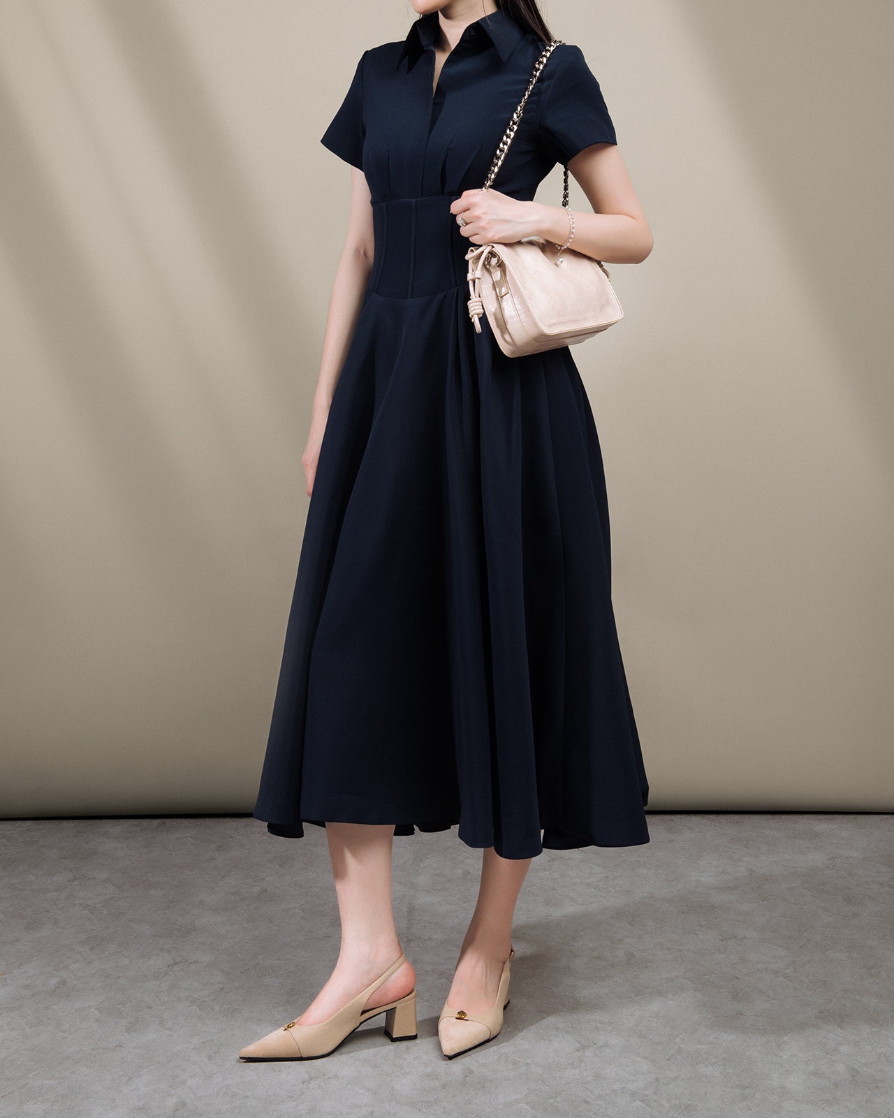 Giày Slingback Cao Gót Zucia Da Phối Đế 7CM-GTH89-Kem Color1