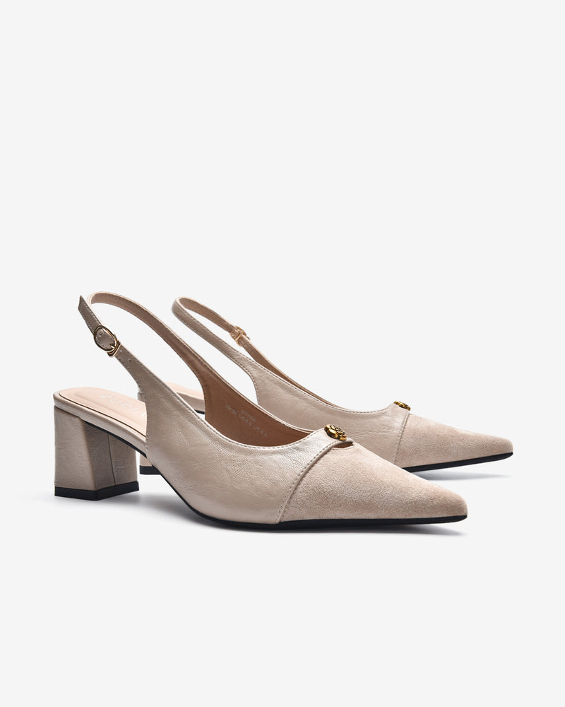 Giày Slingback Cao Gót Zucia Da Phối Đế 7CM-GTH89-Kem Color2