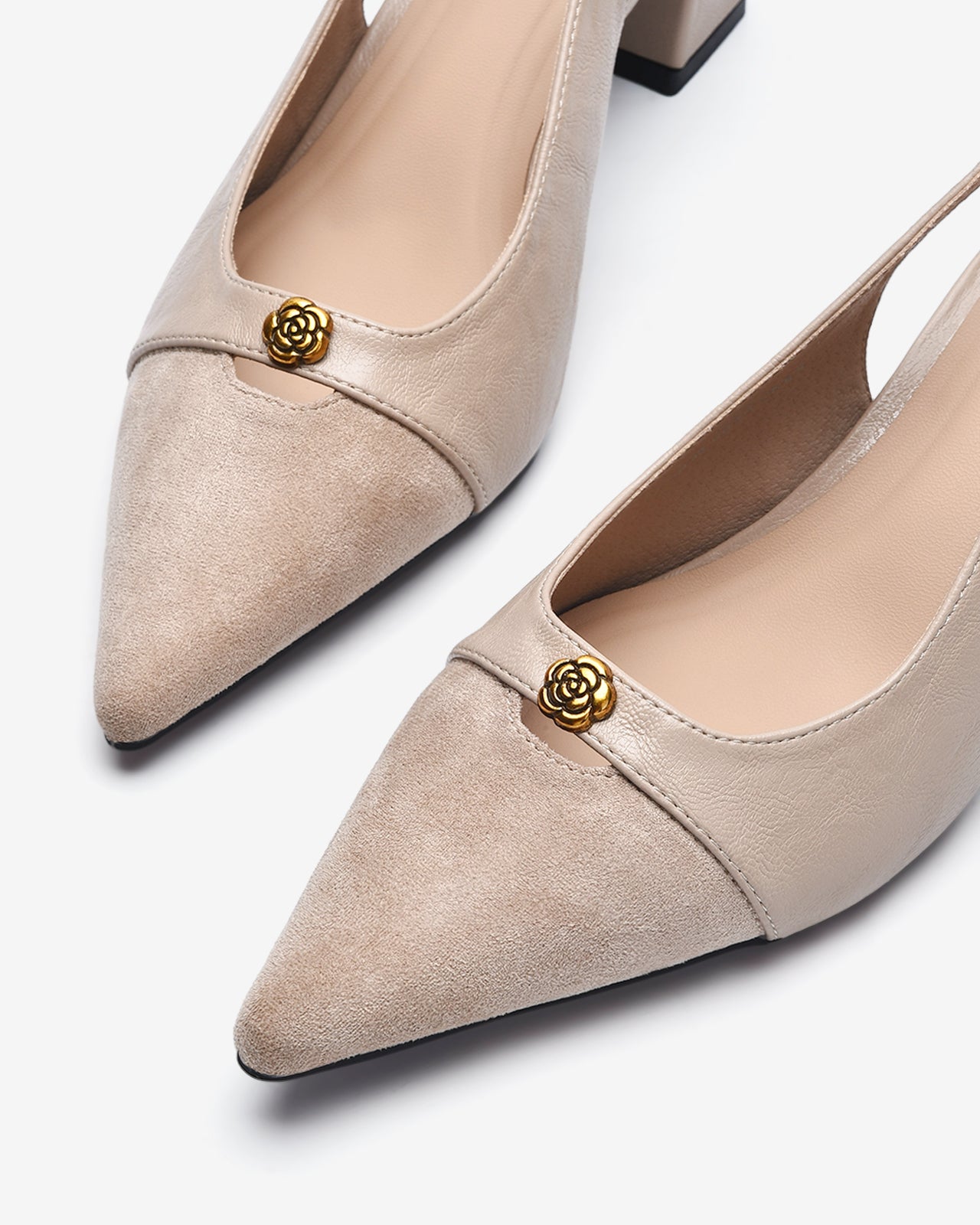 Giày Slingback Cao Gót Zucia Da Phối Đế 7CM-GTH89-Kem Color2