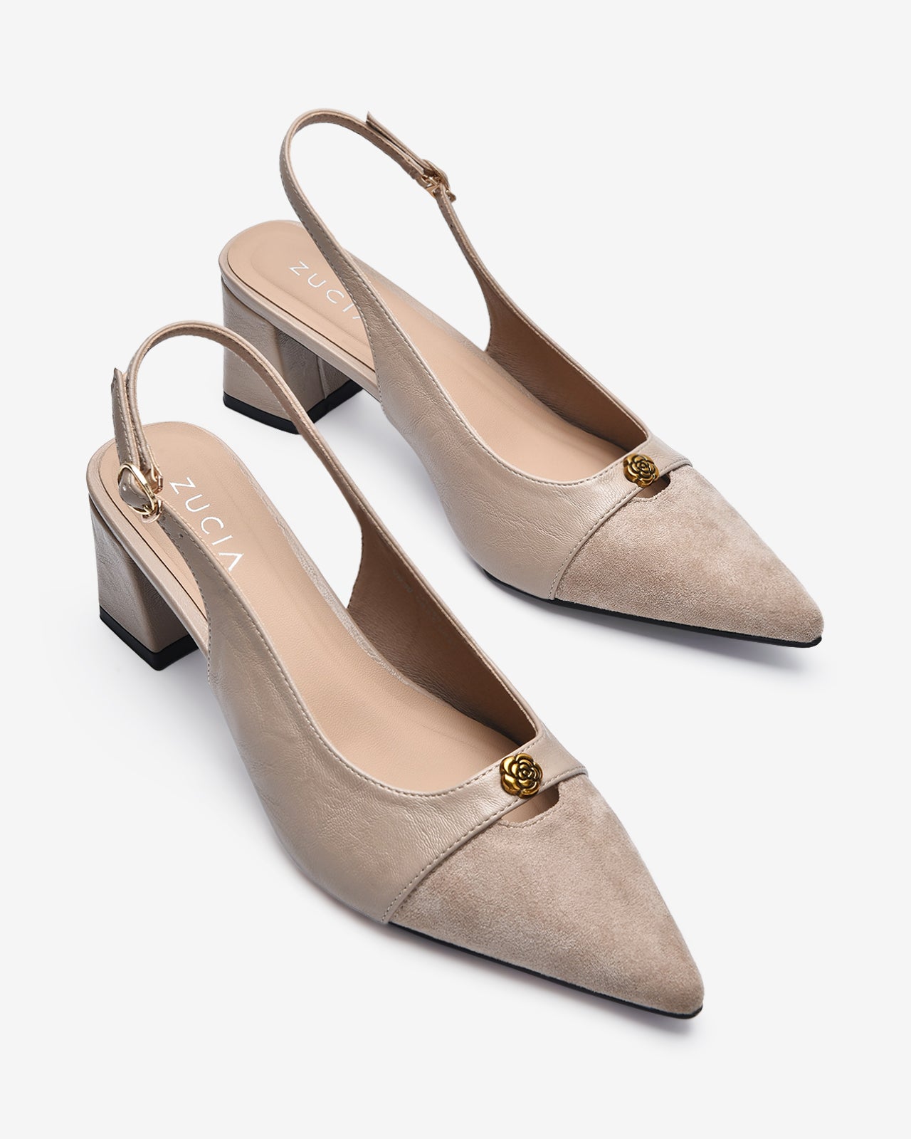 Giày Slingback Cao Gót Zucia Da Phối Đế 7CM-GTH89-Kem Color2