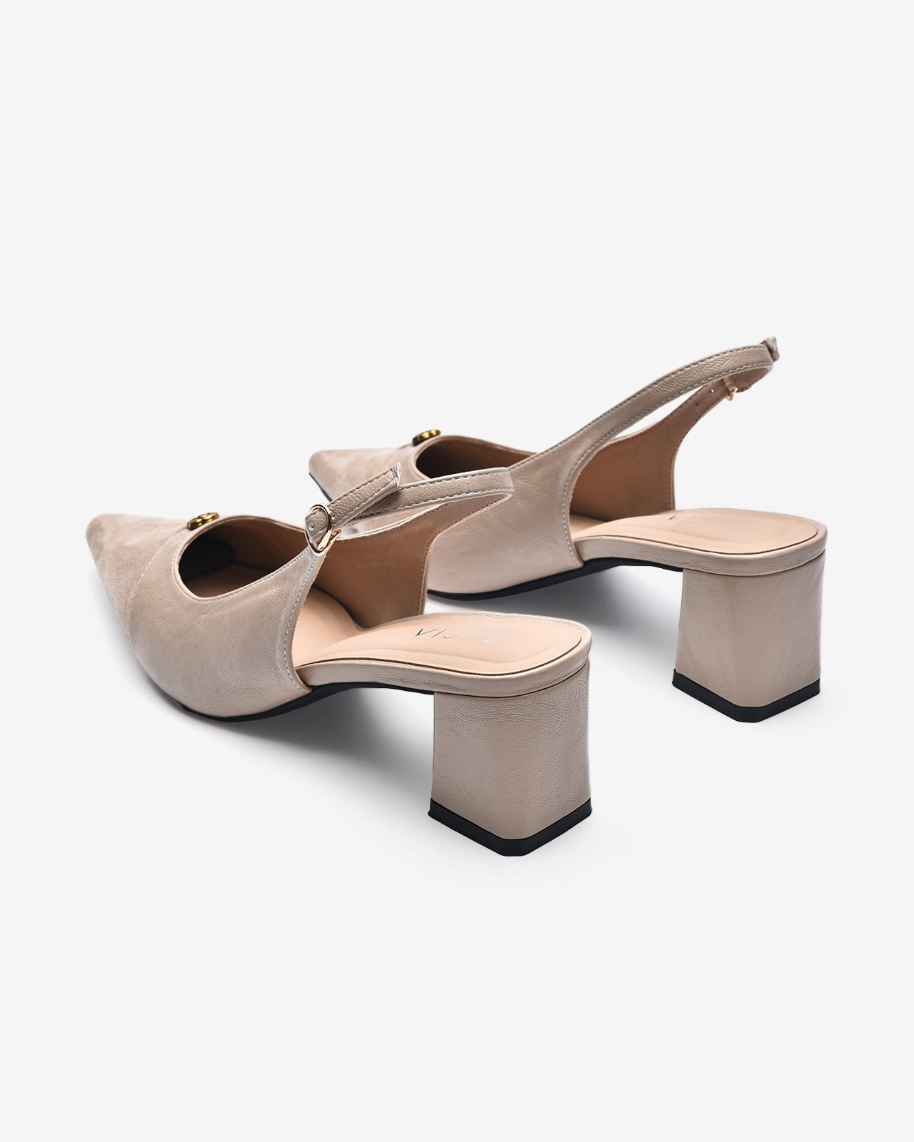 Giày Slingback Cao Gót Zucia Da Phối Đế 7CM-GTH89-Kem Color1