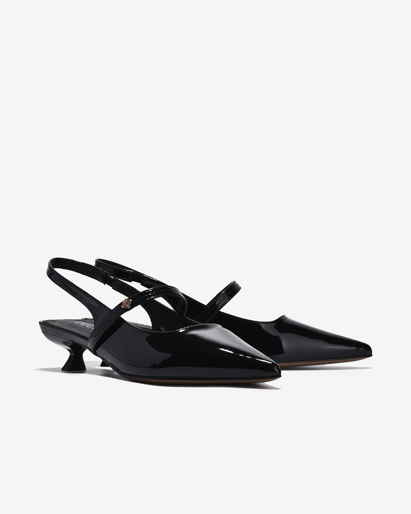 Giày Slingback Cao Gót Zucia Da Bóng Gót Kitten Heel-GTH96Đen Color2