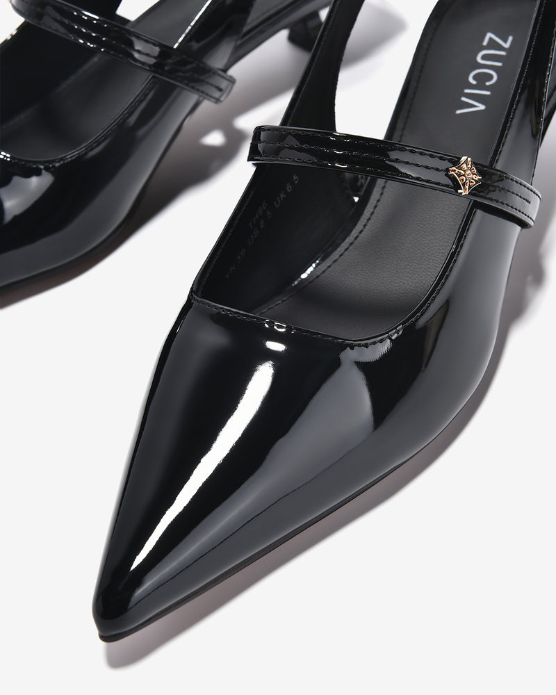 Giày Slingback Cao Gót Zucia Da Bóng Gót Kitten Heel-GTH96Đen Color2