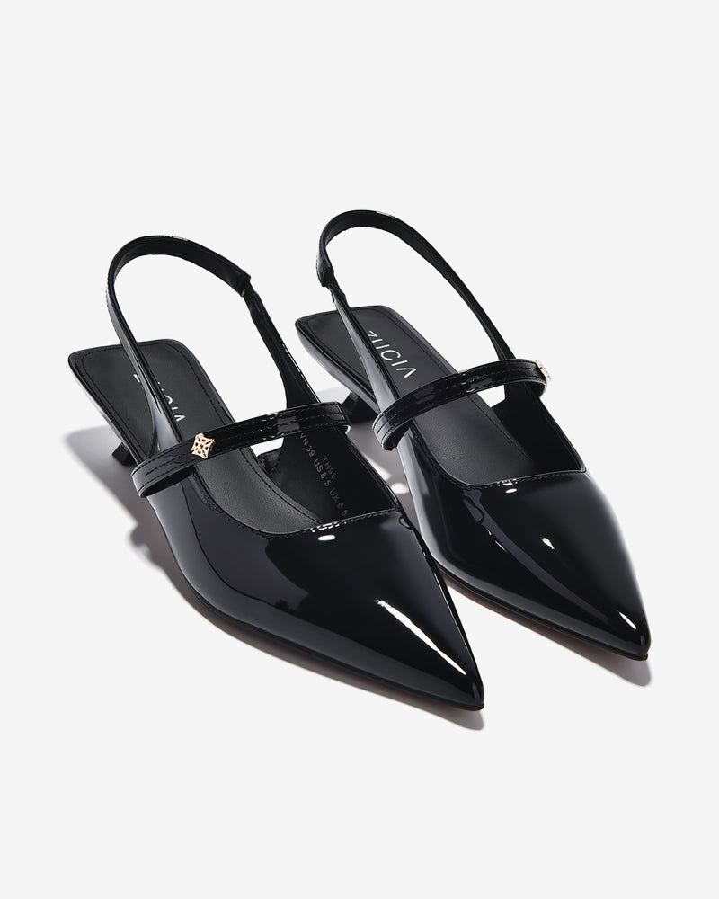 Giày Slingback Cao Gót Zucia Da Bóng Gót Kitten Heel-GTH96Đen Color2