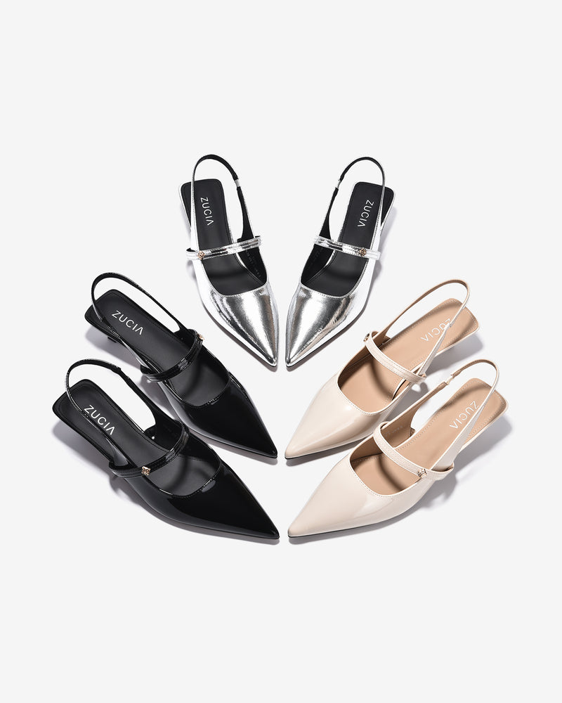 Giày Slingback Cao Gót Zucia Da Bóng Gót Kitten Heel-GTH96Đen Color2