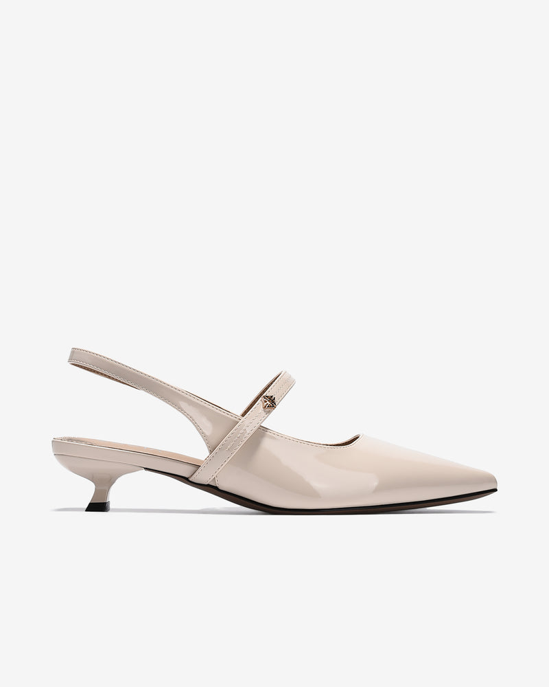 Giày Slingback Cao Gót Zucia Da Bóng Gót Kitten Heel-GTH96-Kem Color3First