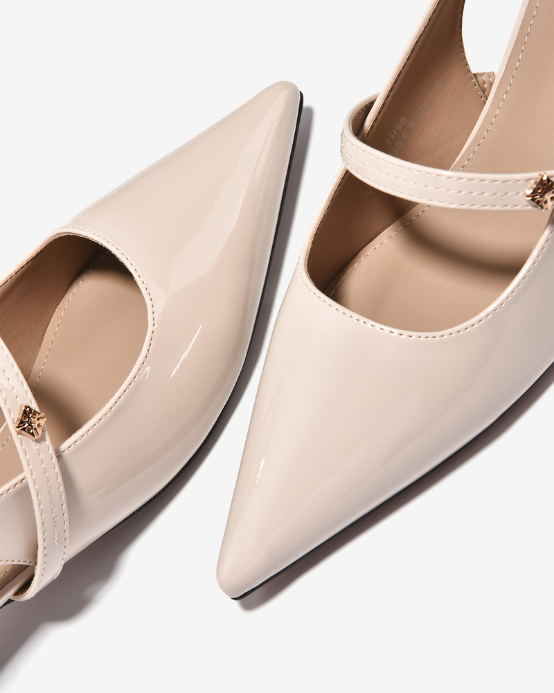 Giày Slingback Cao Gót Zucia Da Bóng Gót Kitten Heel-GTH96-Kem Color3