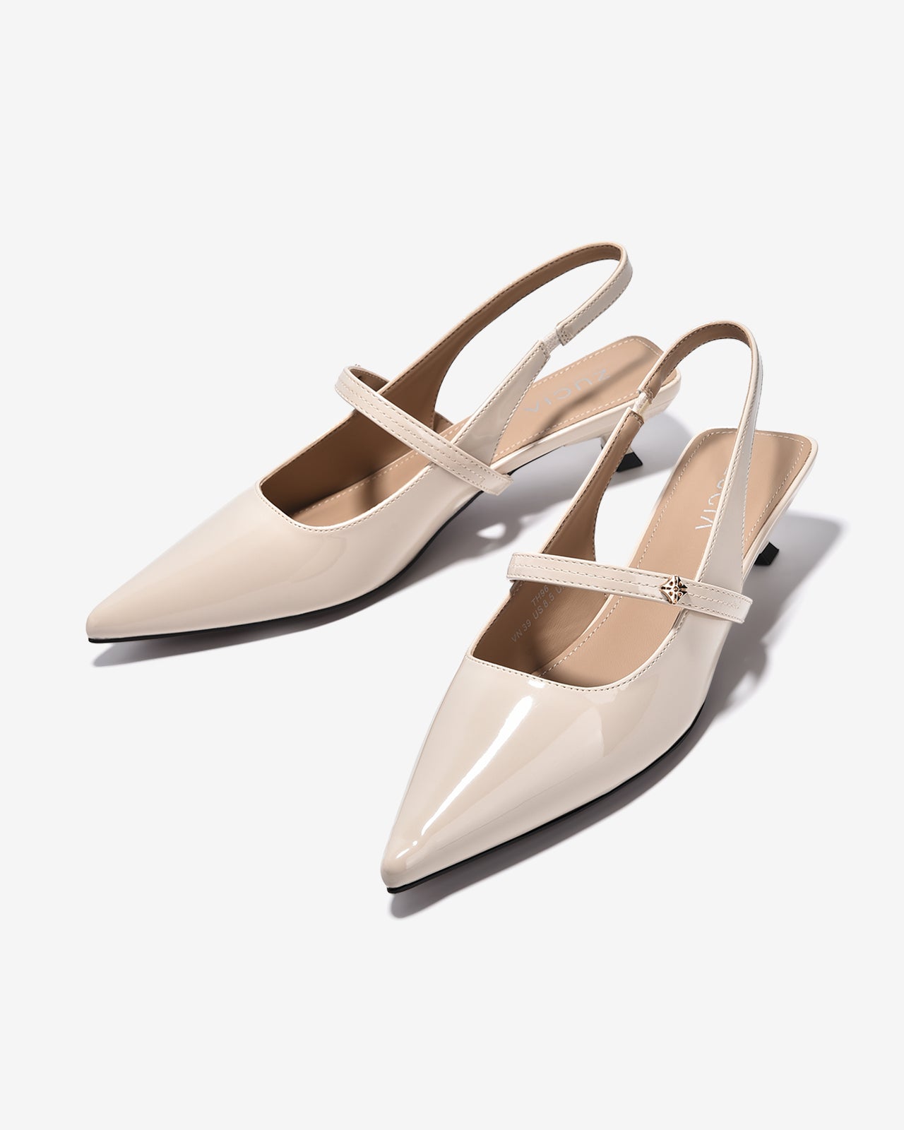 Giày Slingback Cao Gót Zucia Da Bóng Gót Kitten Heel-GTH96-Kem Color3