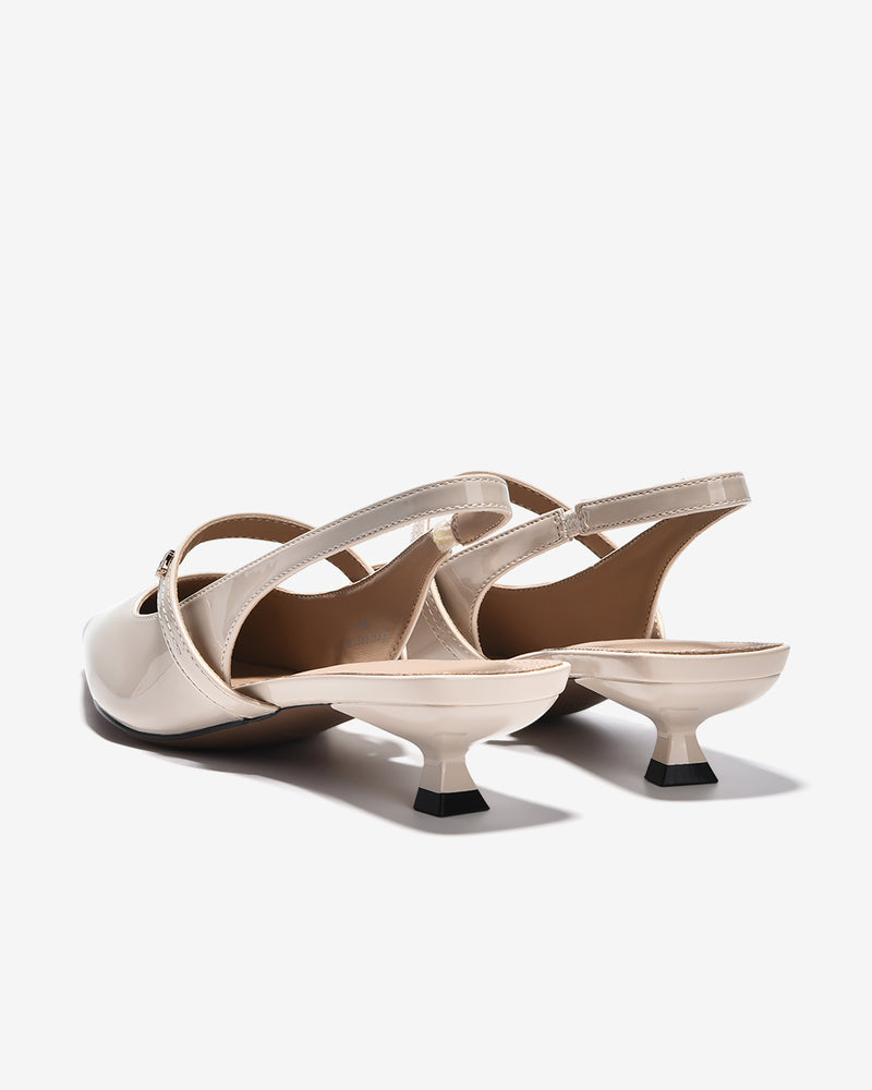 Giày Slingback Cao Gót Zucia Da Bóng Gót Kitten Heel-GTH96-Kem Color3