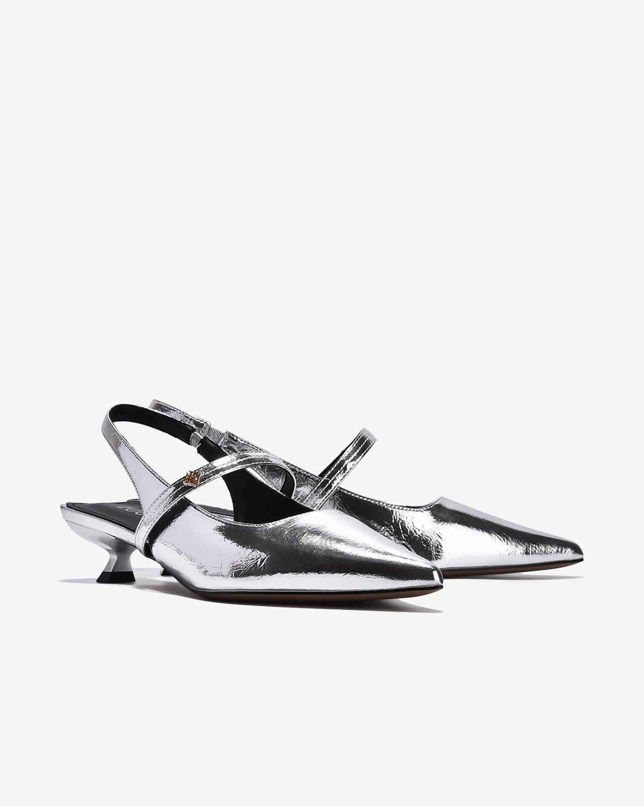 Giày Slingback Cao Gót Zucia Da Bóng Gót Kitten Heel-GTH96-Xám Color1