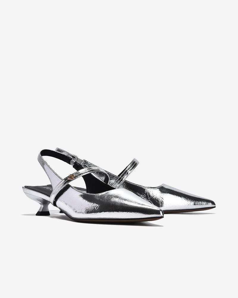 Giày Slingback Cao Gót Zucia Da Bóng Gót Kitten Heel-GTH96-Xám Color2