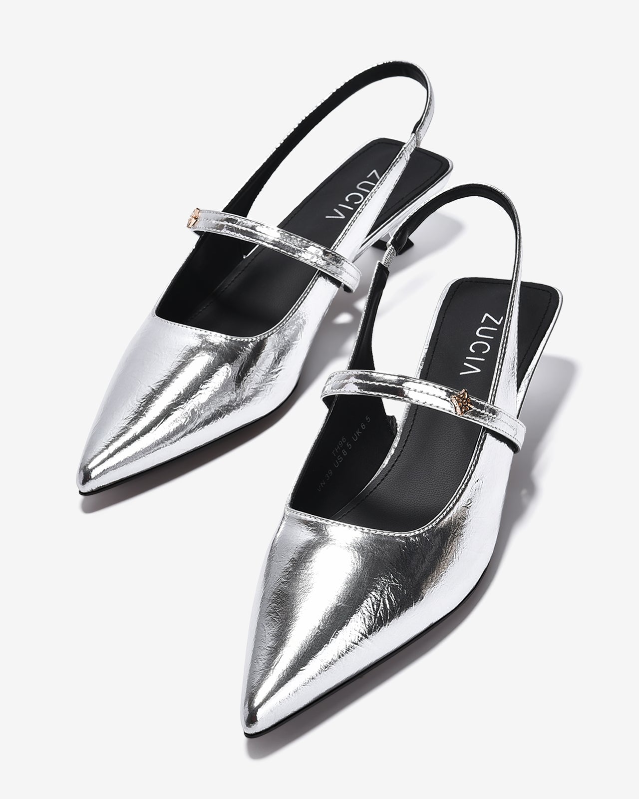 Giày Slingback Cao Gót Zucia Da Bóng Gót Kitten Heel-GTH96-Xám Color1