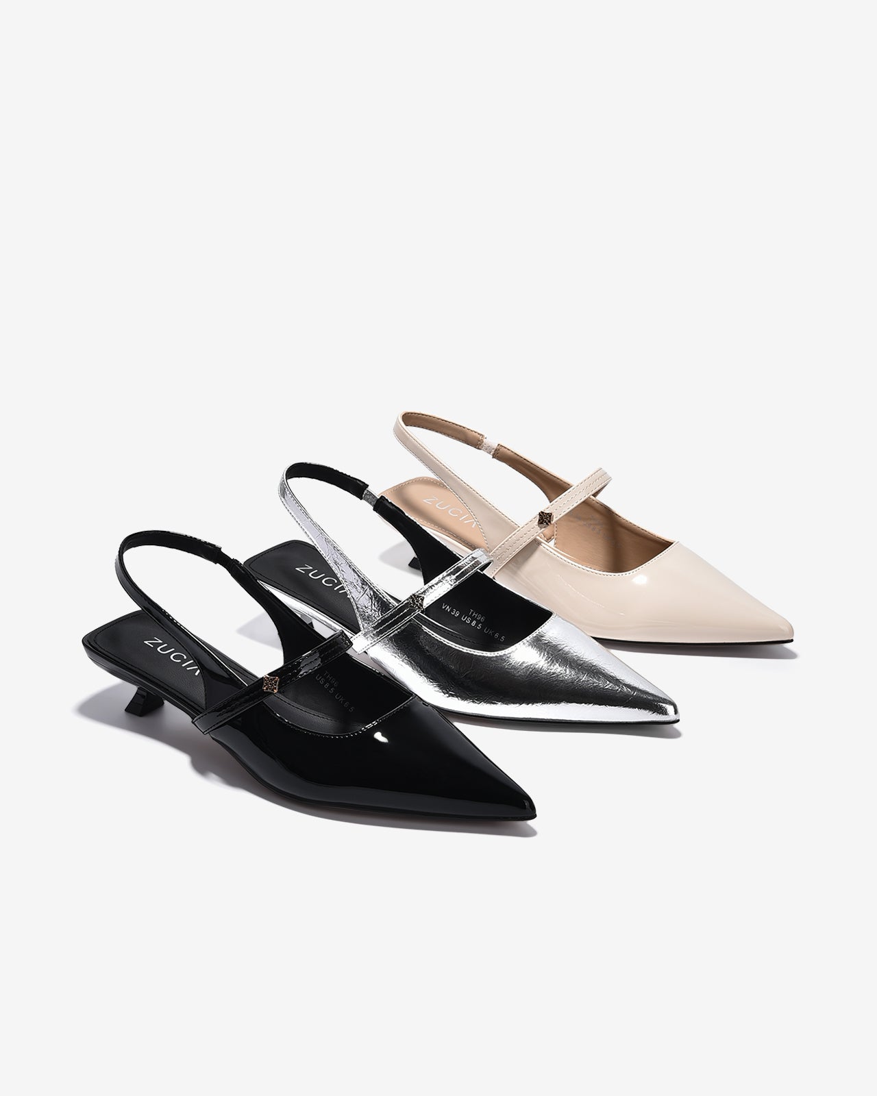 Giày Slingback Cao Gót Zucia Da Bóng Gót Kitten Heel-GTH96-Xám Color1