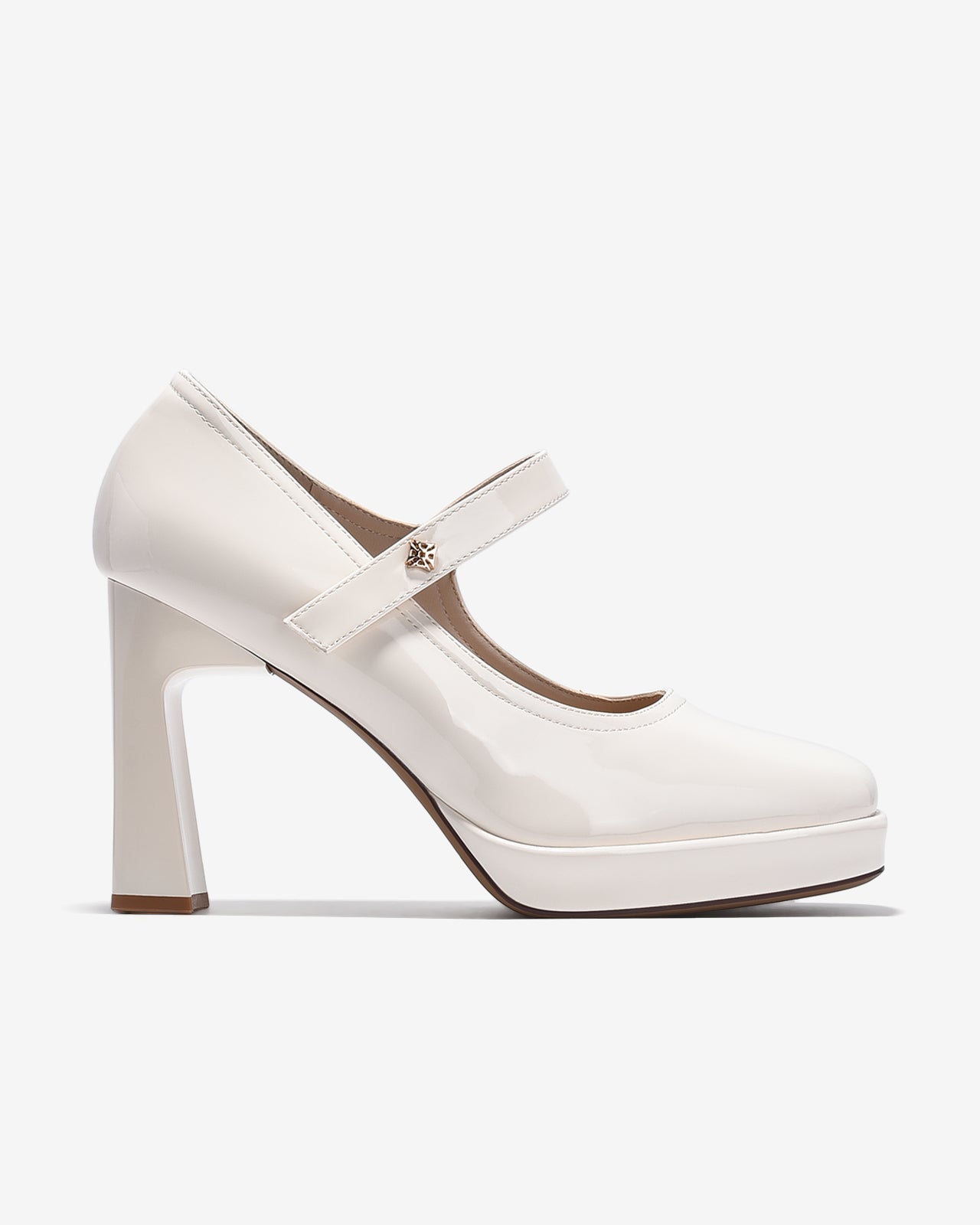 Giày Cao Gót Mary Jane Zucia Da Bóng 10cm-GTHA2-Kem Bóng Color1First