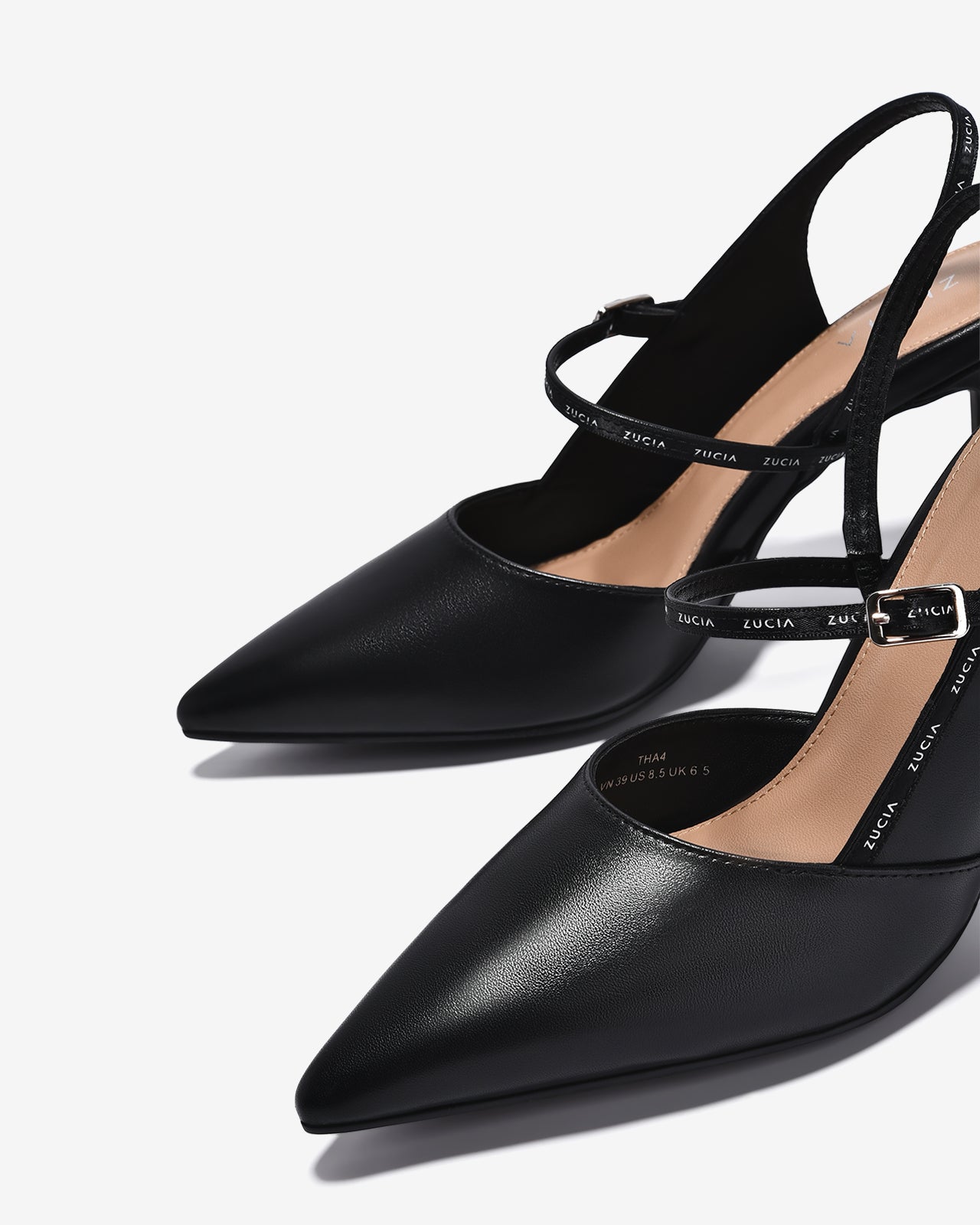 Giày Cao Gót Slingback Zucia Viền Quai In Chữ-GTHA4-Đen Color2