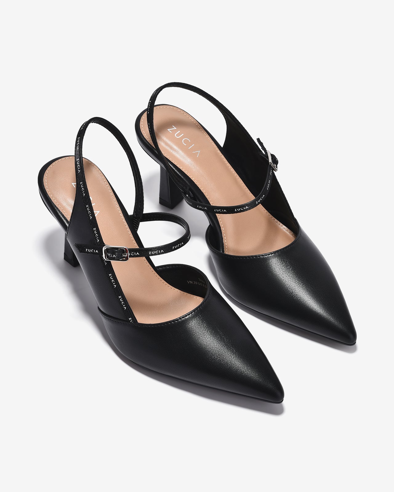 Giày Cao Gót Slingback Zucia Viền Quai In Chữ-GTHA4-Đen Color2