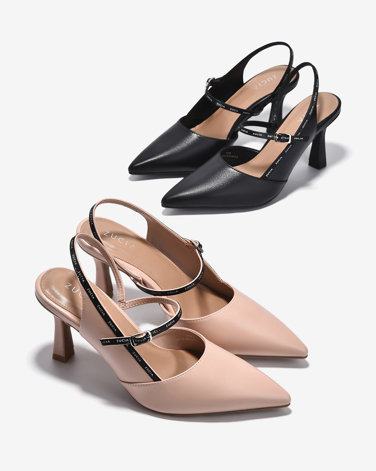 Giày Cao Gót Slingback Zucia Viền Quai In Chữ-GTHA4-Đen Color1